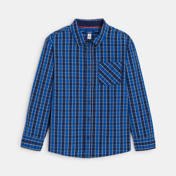 قميص أزرق بمربعات للأولاد الصغار